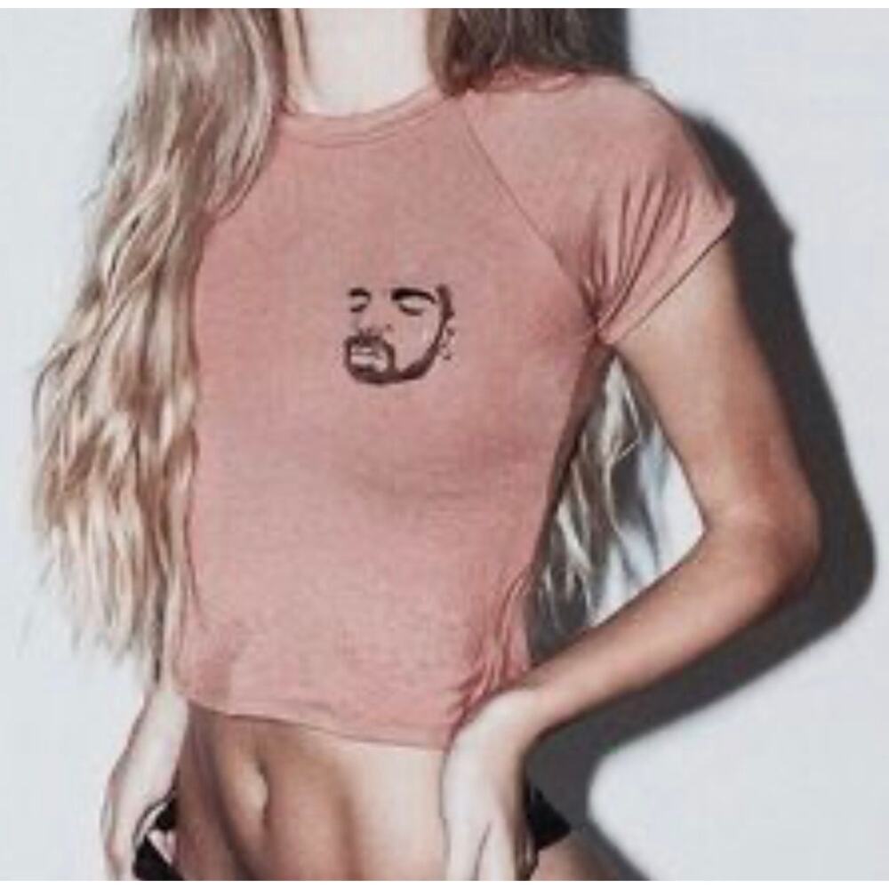 O Mighty Crying Drake Meme Embroidered Crop Top Tee, Pink, Women's Small.